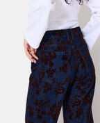 Jean straight taille haute avec fleurs velours