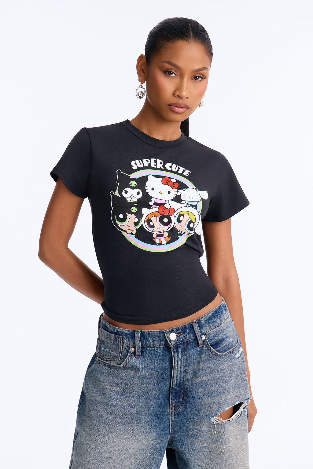 T-shirt court Sanrio Les Super Nanas Crossover – Noir