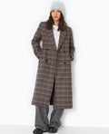 Manteau long avec laine motif carreaux