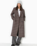 Manteau long avec laine motif carreaux