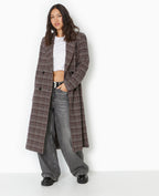 Manteau long avec laine motif carreaux
