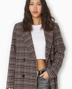 Manteau long avec laine motif carreaux
