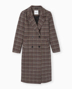 Manteau long avec laine motif carreaux