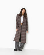Manteau long avec laine motif carreaux