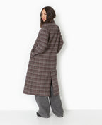 Manteau long avec laine motif carreaux