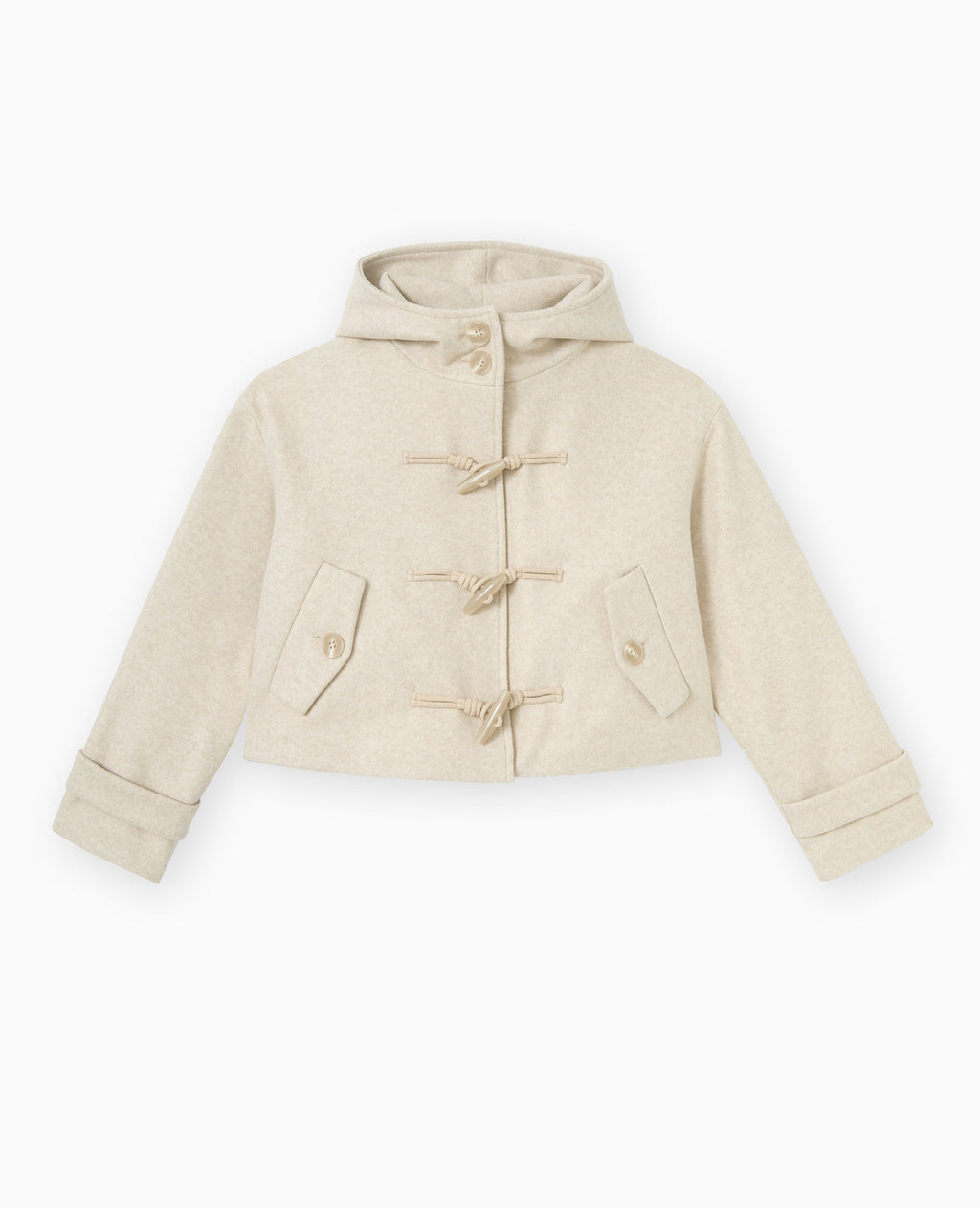 Manteau court effet drap de laine avec capuche