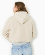 Manteau court effet drap de laine avec capuche