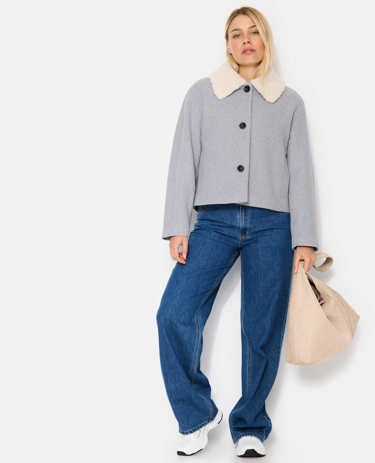 Blouson façon drap de laine avec col sherpa