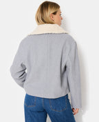 Blouson façon drap de laine avec col sherpa