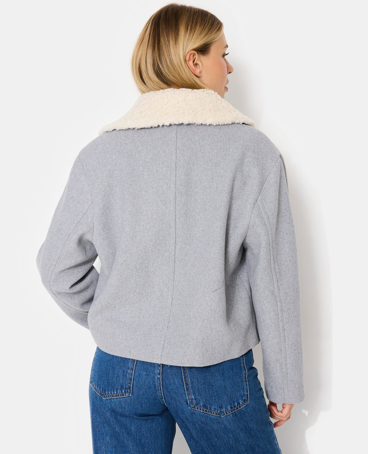 Blouson façon drap de laine avec col sherpa