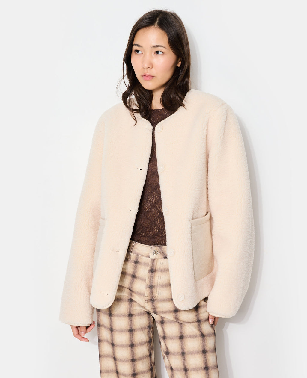 Blouson en sherpa façon peau lainée