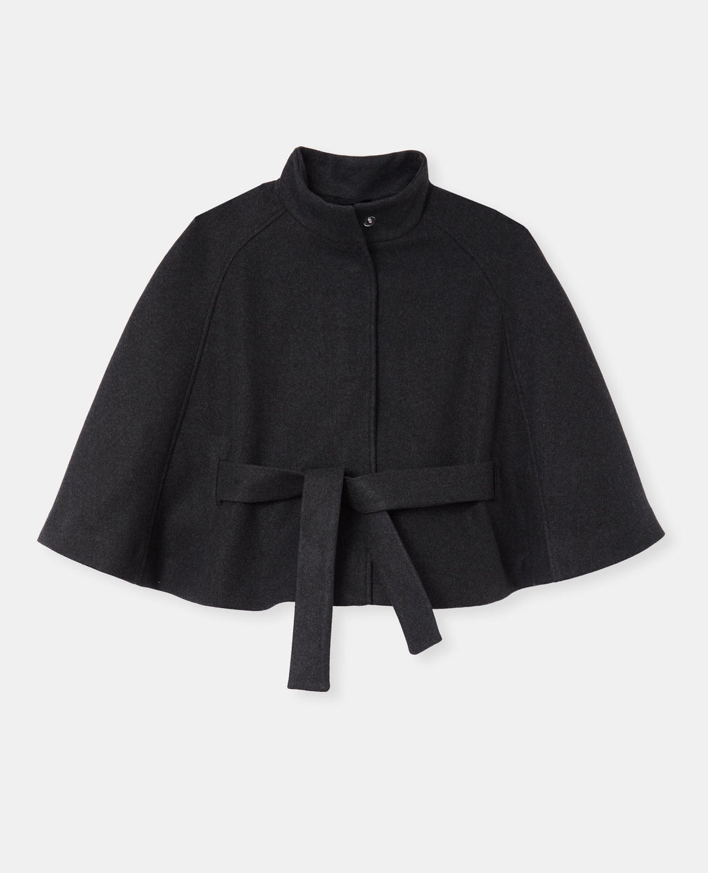 Manteau court cape drap de laine avec ceinture