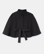 Manteau court cape drap de laine avec ceinture