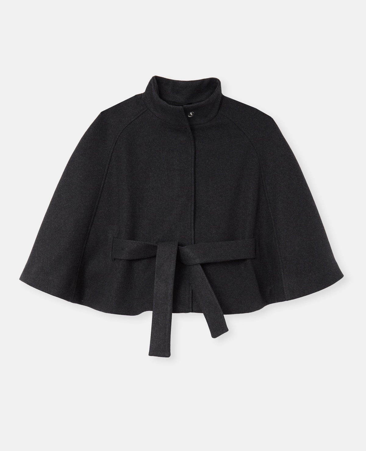 Manteau court cape drap de laine avec ceinture