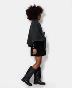 Manteau court cape drap de laine avec ceinture