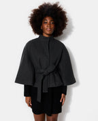 Manteau court cape drap de laine avec ceinture