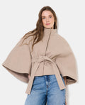 Manteau court cape drap de laine avec ceinture