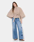 Manteau court cape drap de laine avec ceinture