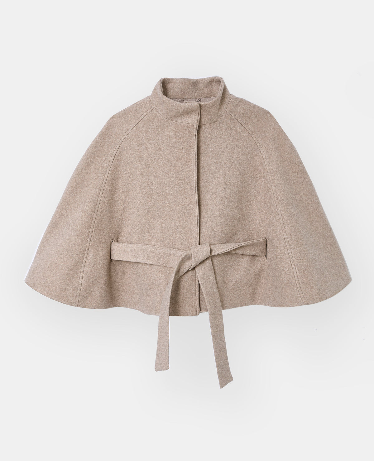 Manteau court cape drap de laine avec ceinture