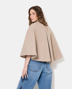 Manteau court cape drap de laine avec ceinture