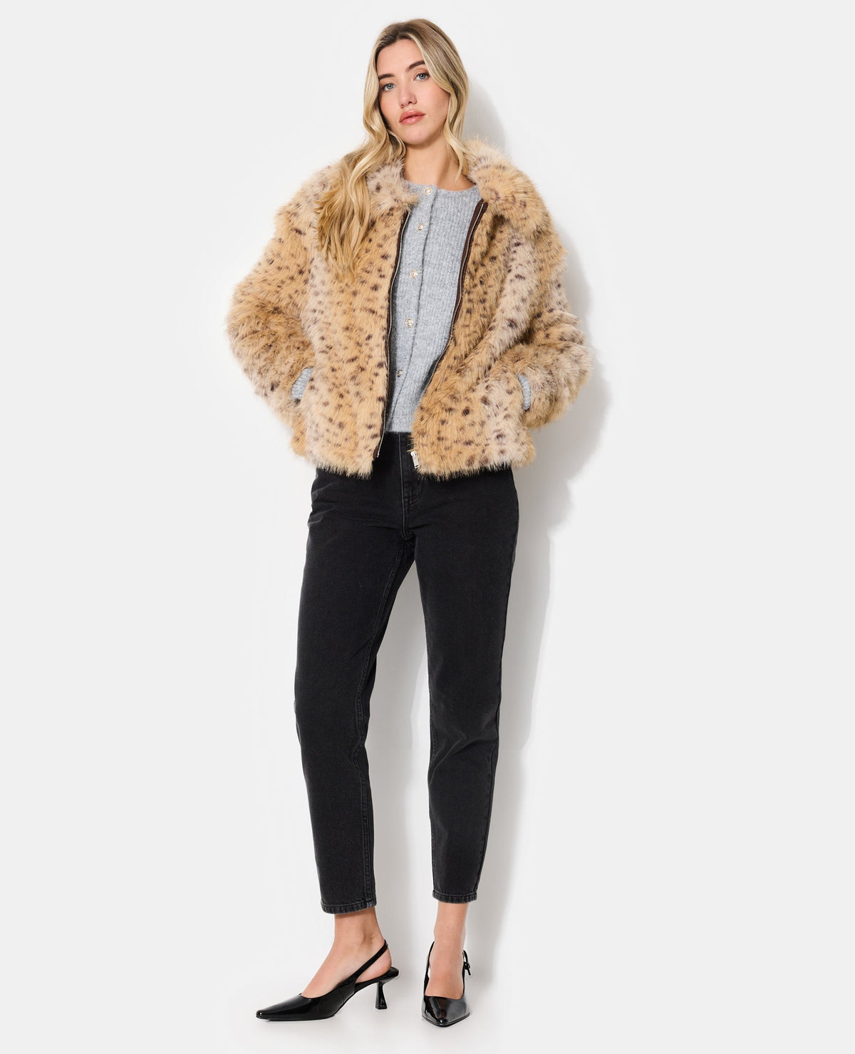 Blouson fausse fourrure esprit guépard