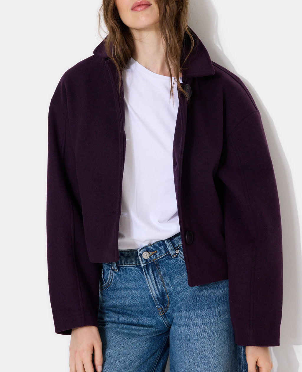 Manteau court effet drap de laine