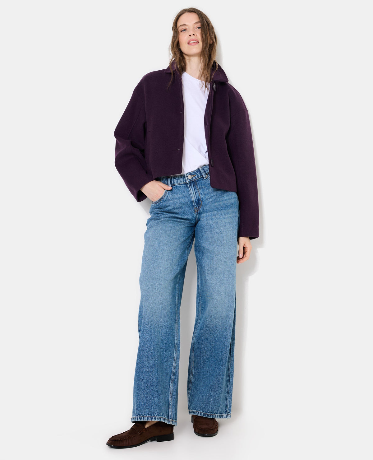 Manteau court effet drap de laine