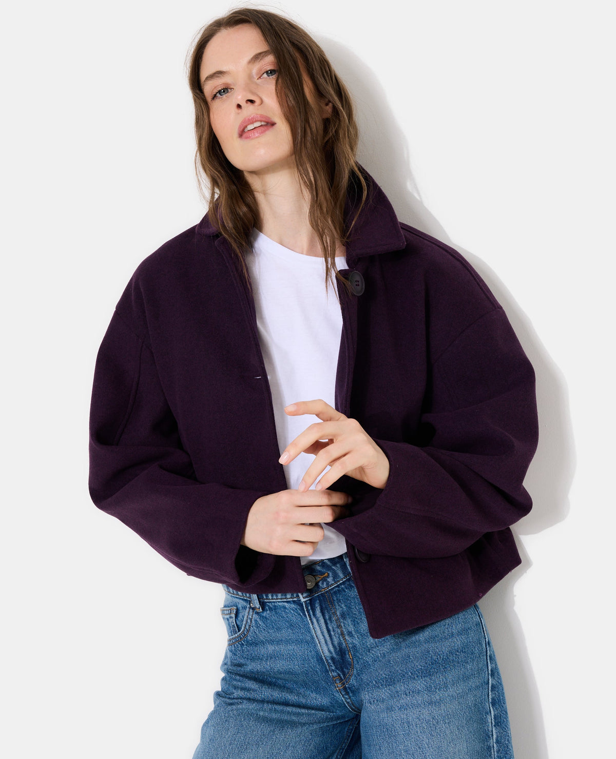 Manteau court effet drap de laine