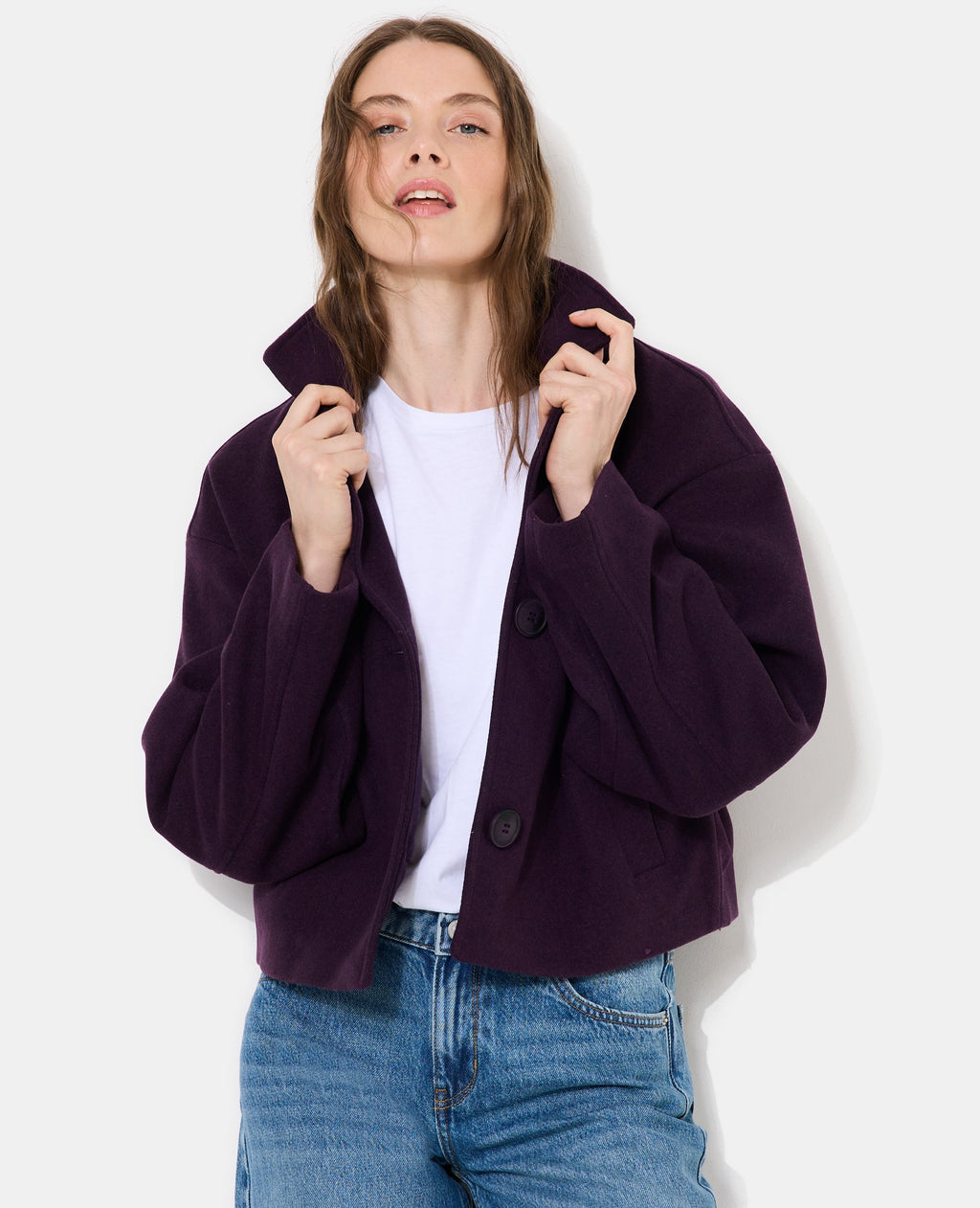 Manteau court effet drap de laine