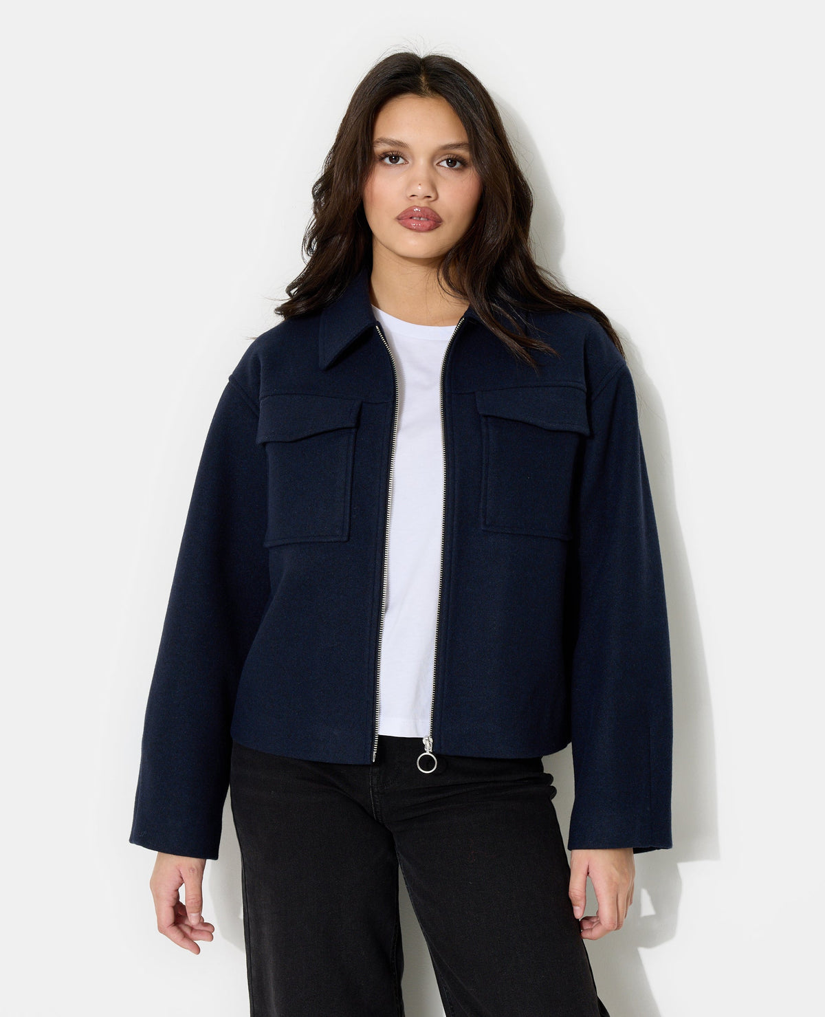 Blouson zippé effet drap de laine