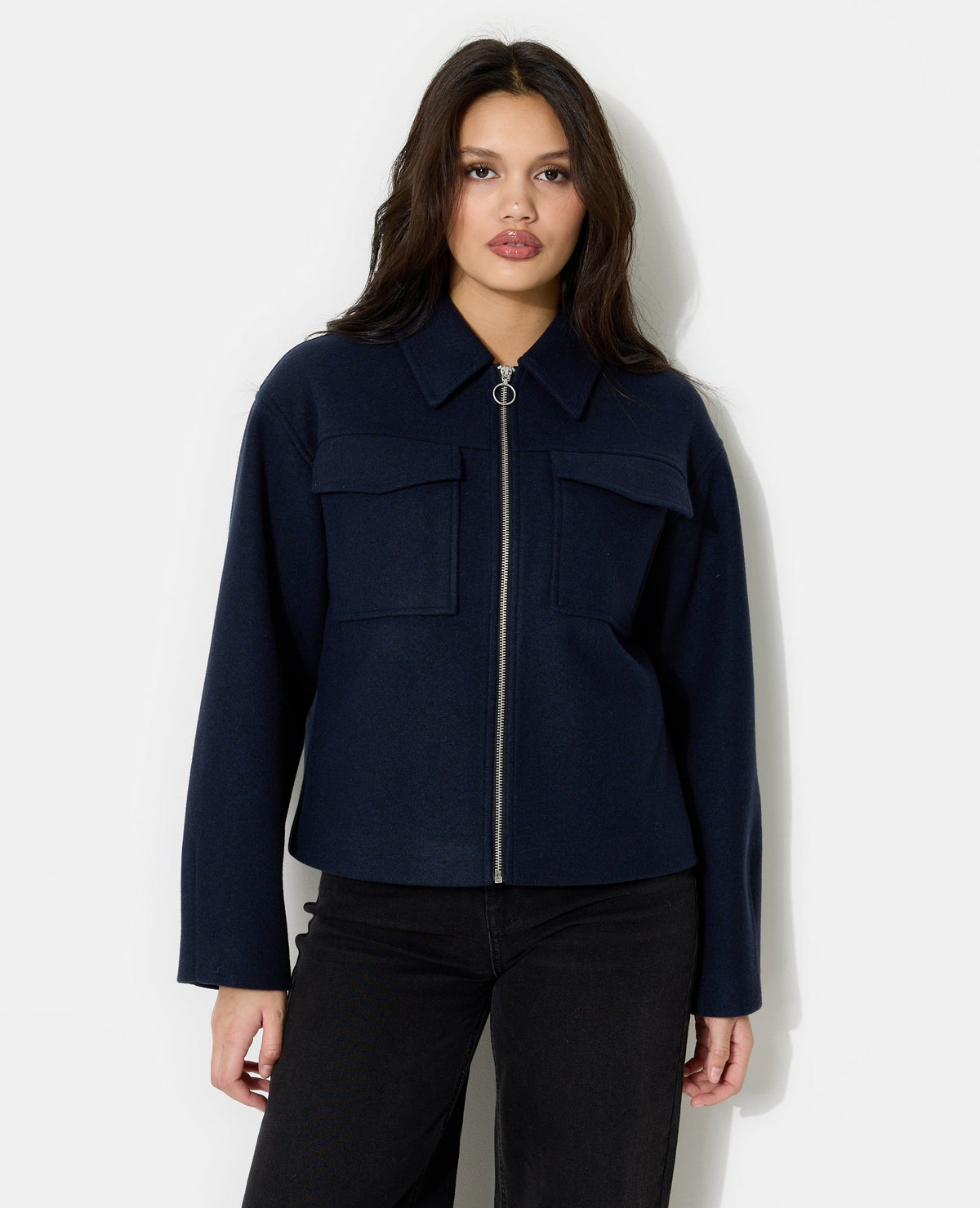 Blouson zippé effet drap de laine