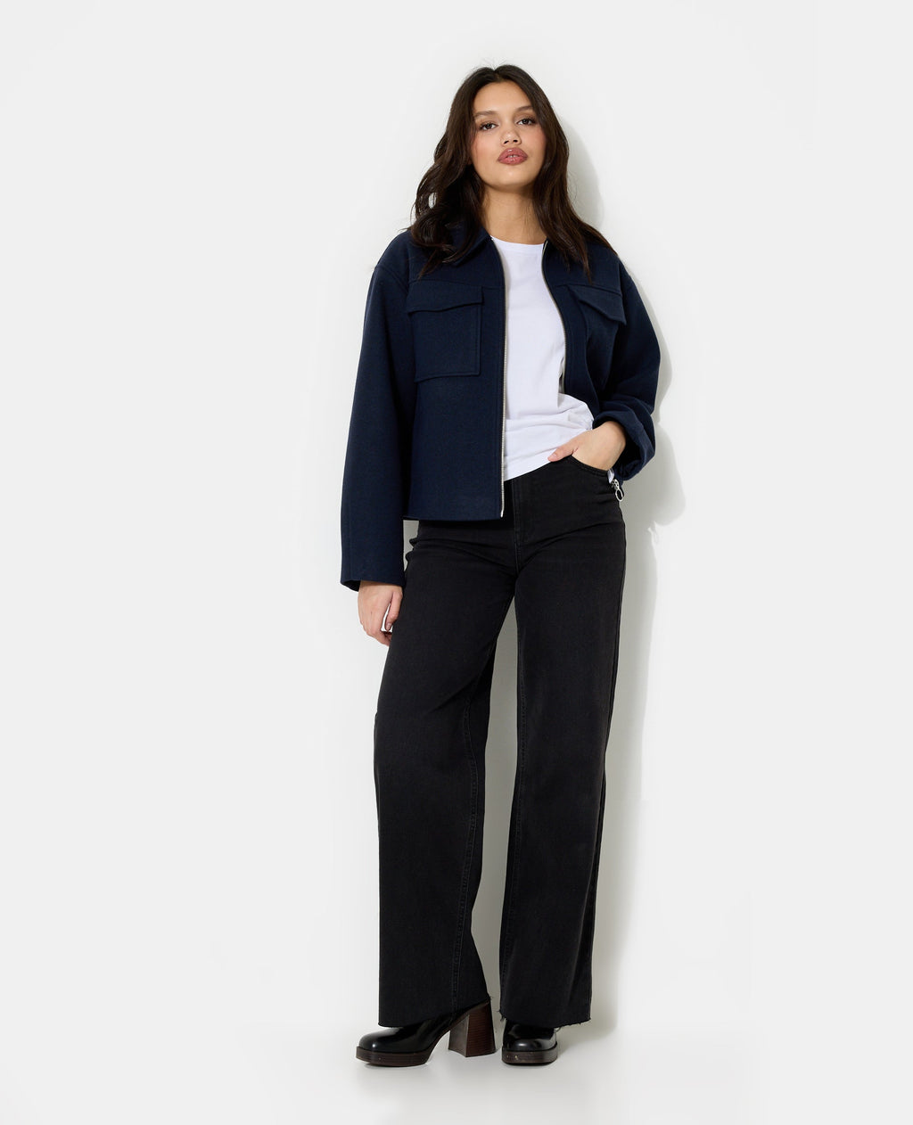 Blouson zippé effet drap de laine