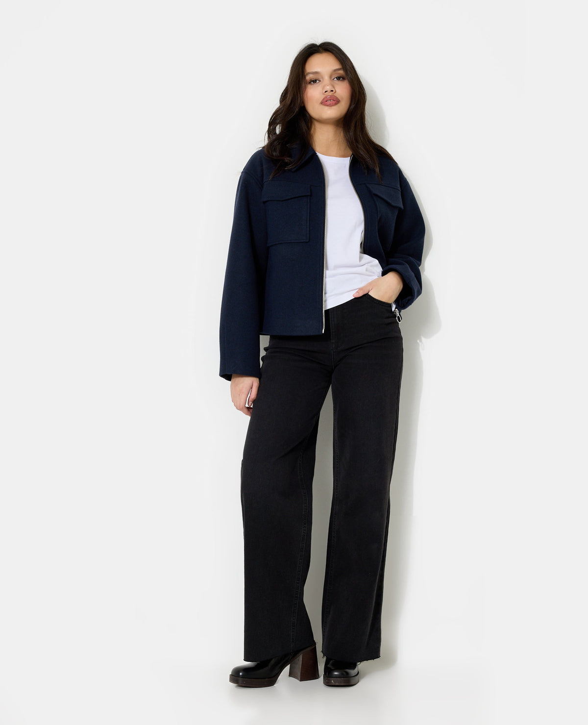 Blouson zippé effet drap de laine