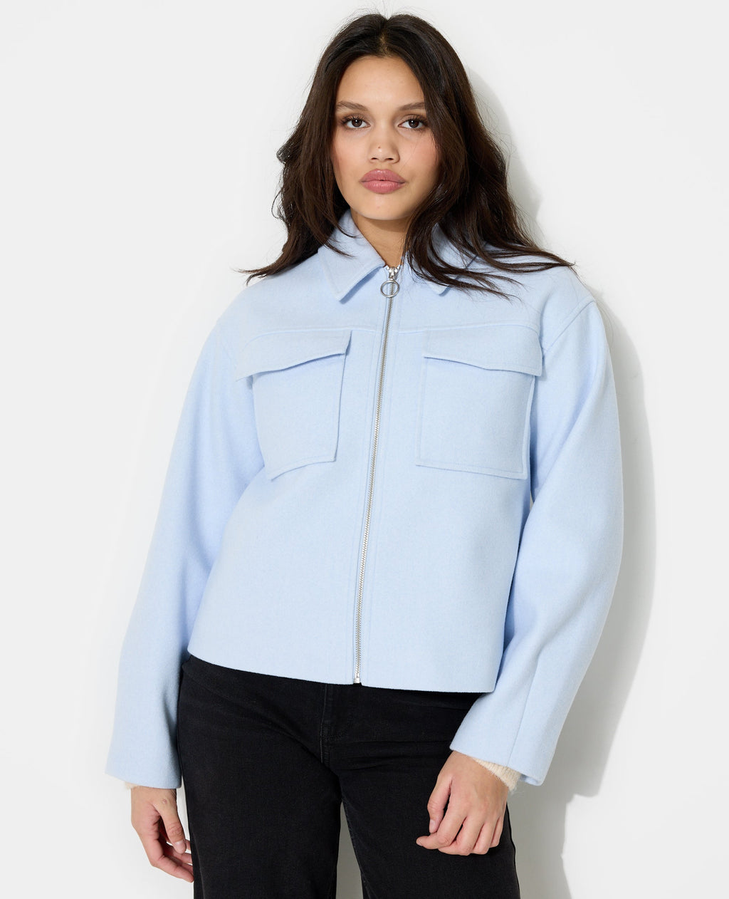 Blouson zippé effet drap de laine