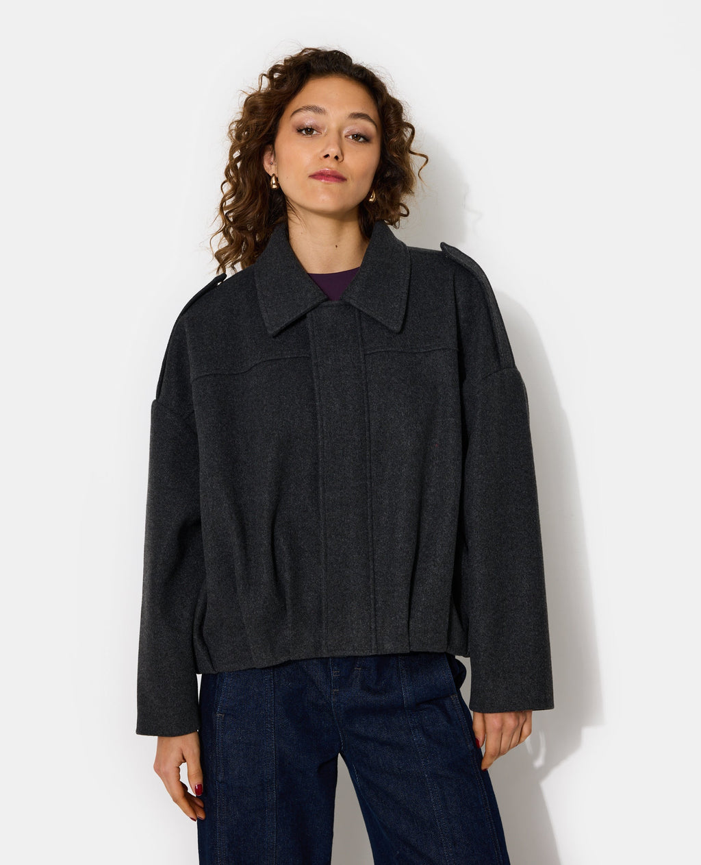 Blouson forme boule effet drap de laine