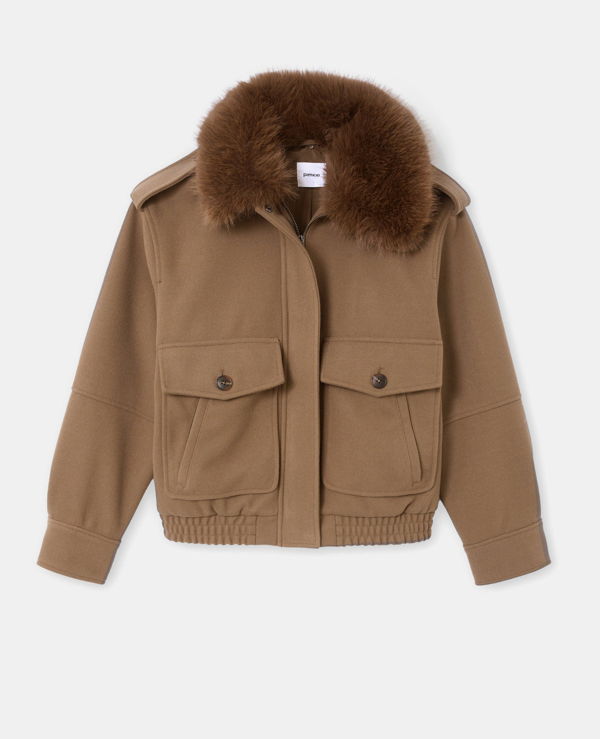 Blouson effet drap de laine col fausse fourrure