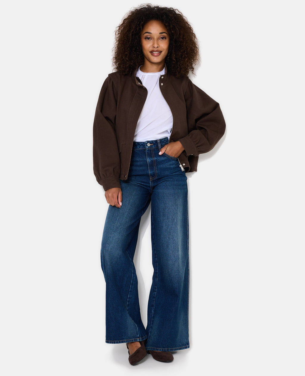 Blouson col montant doublure motif carreaux