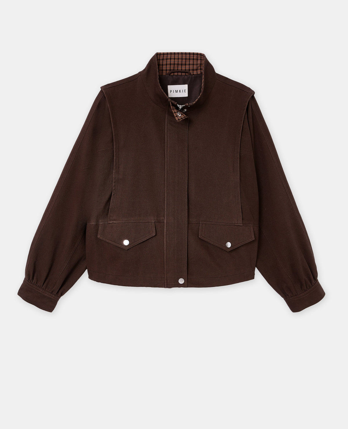 Blouson col montant doublure motif carreaux