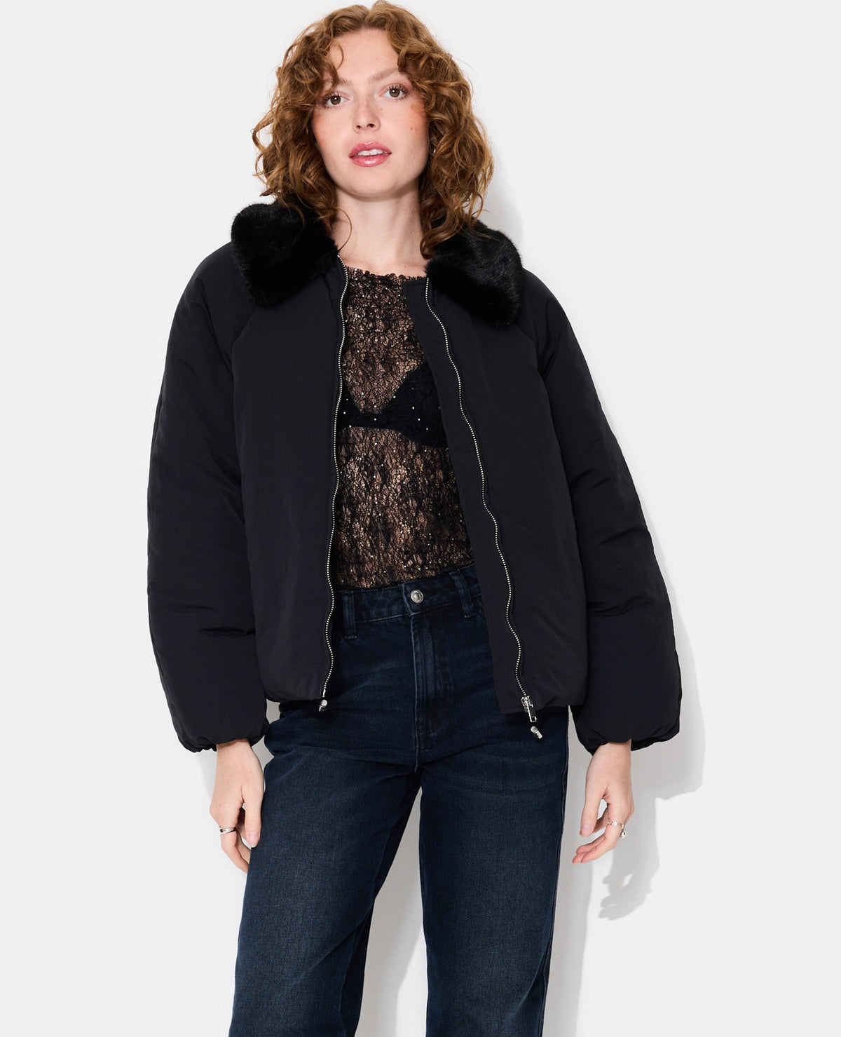 Blouson doudoune avec col fourrure