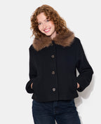 Manteau court avec laine et col fourrure