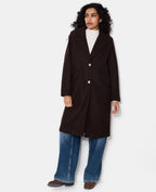 Manteau long effet drap de laine avec boutons dorés