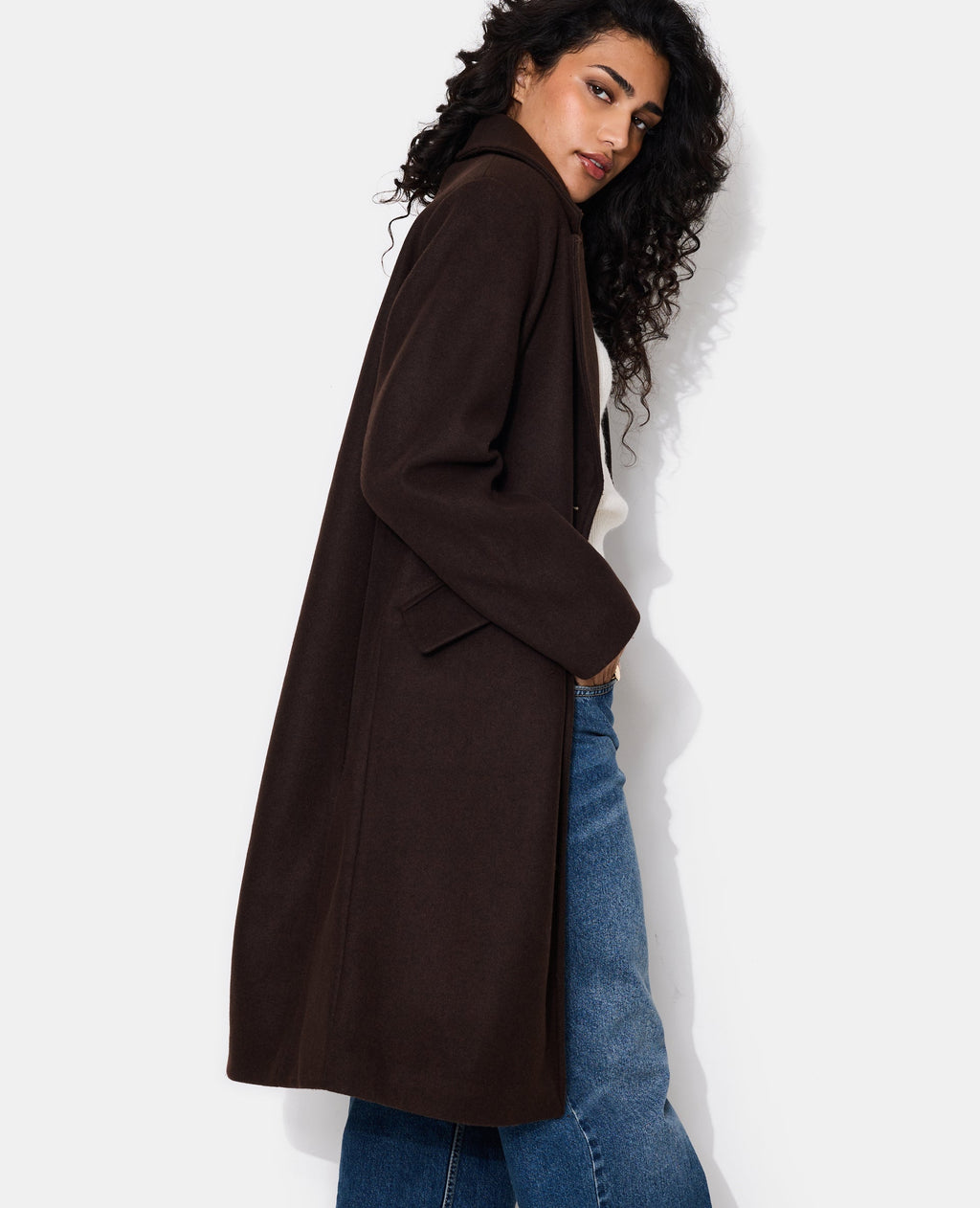 Manteau long effet drap de laine avec boutons dorés