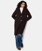 Manteau long effet drap de laine avec boutons dorés