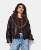 Blouson en simili grand col fausse fourrure