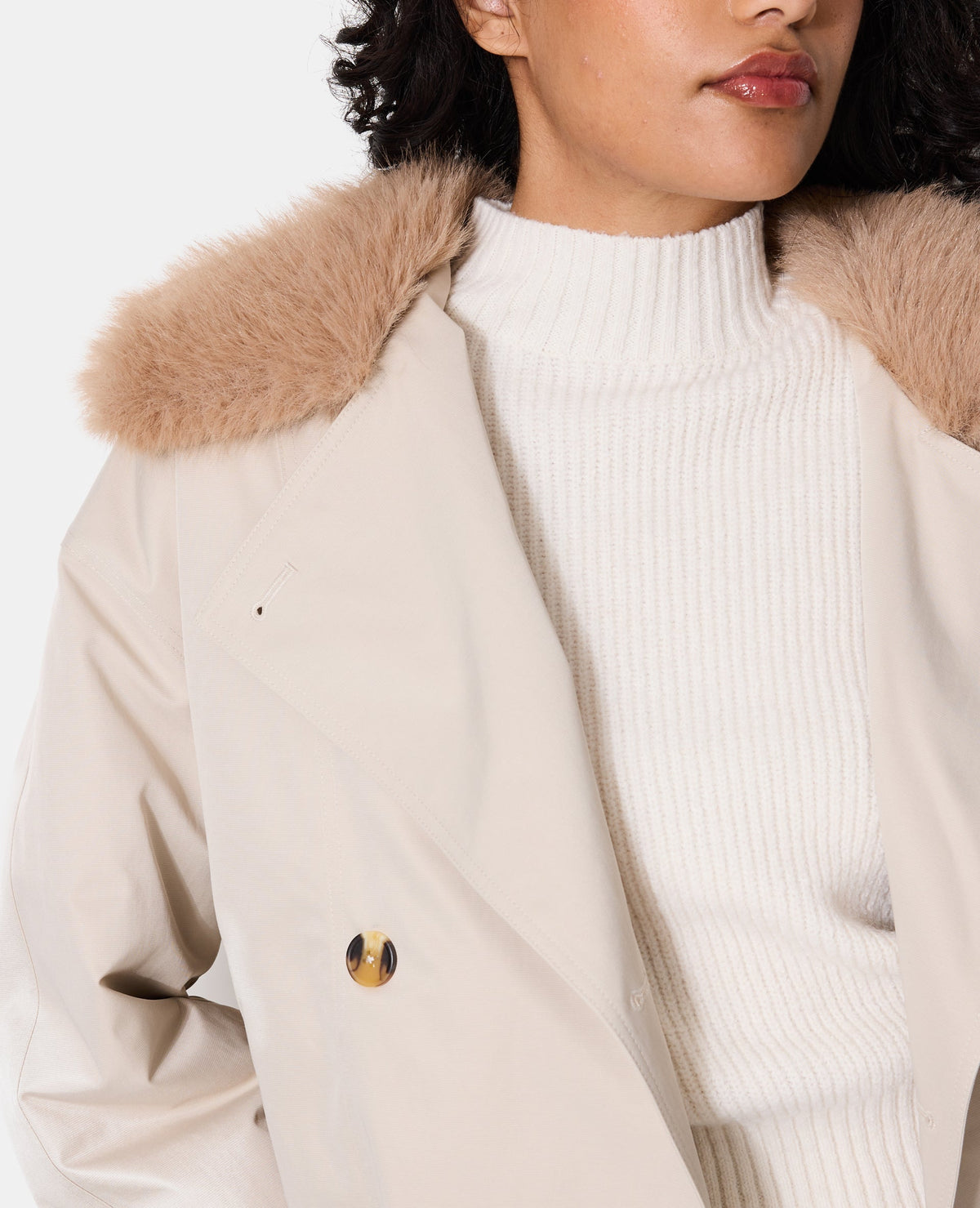 Blouson esprit trench avec col fourrure