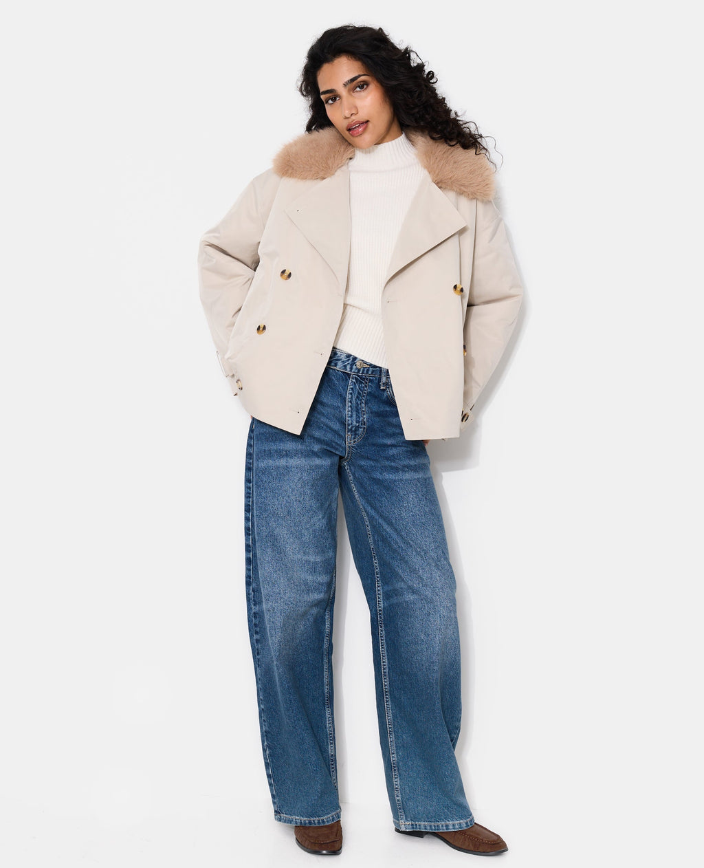 Blouson esprit trench avec col fourrure