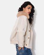 Blouson esprit trench avec col fourrure