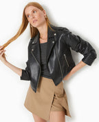 Blouson biker court en simili cuir