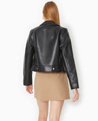 Blouson biker court en simili cuir