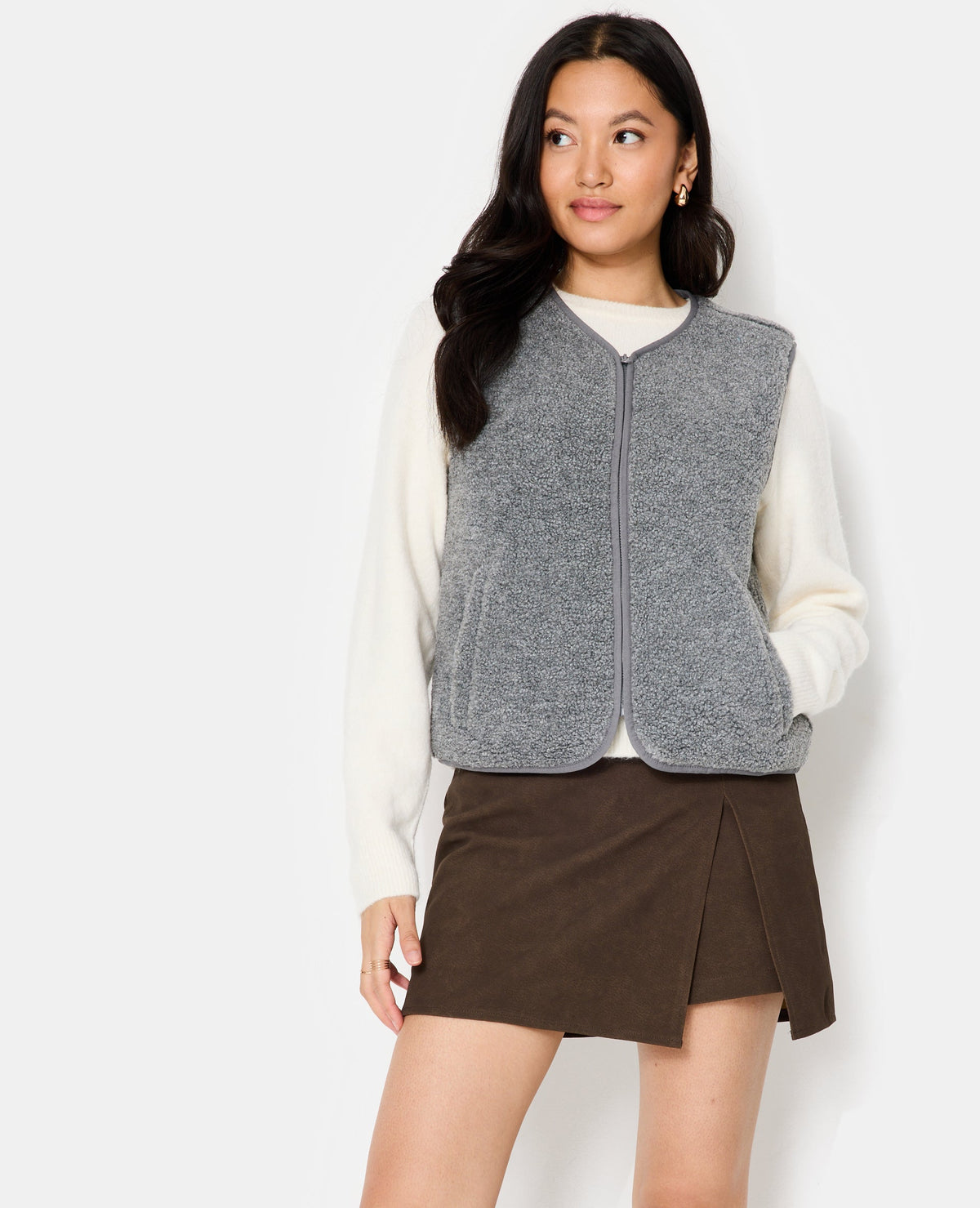 Veste sans manches zippée en sherpa
